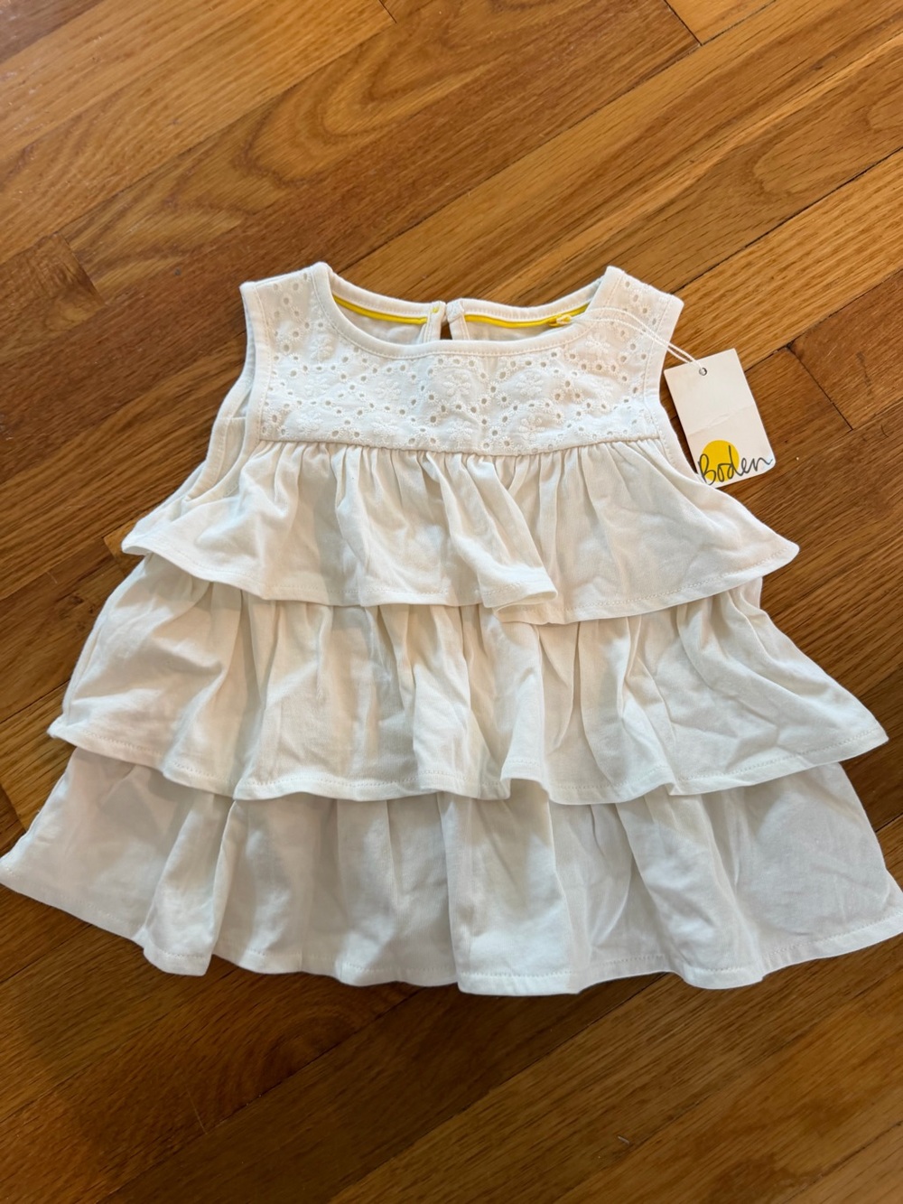 Mini Boden White Eyelet Top with Yellow Trim